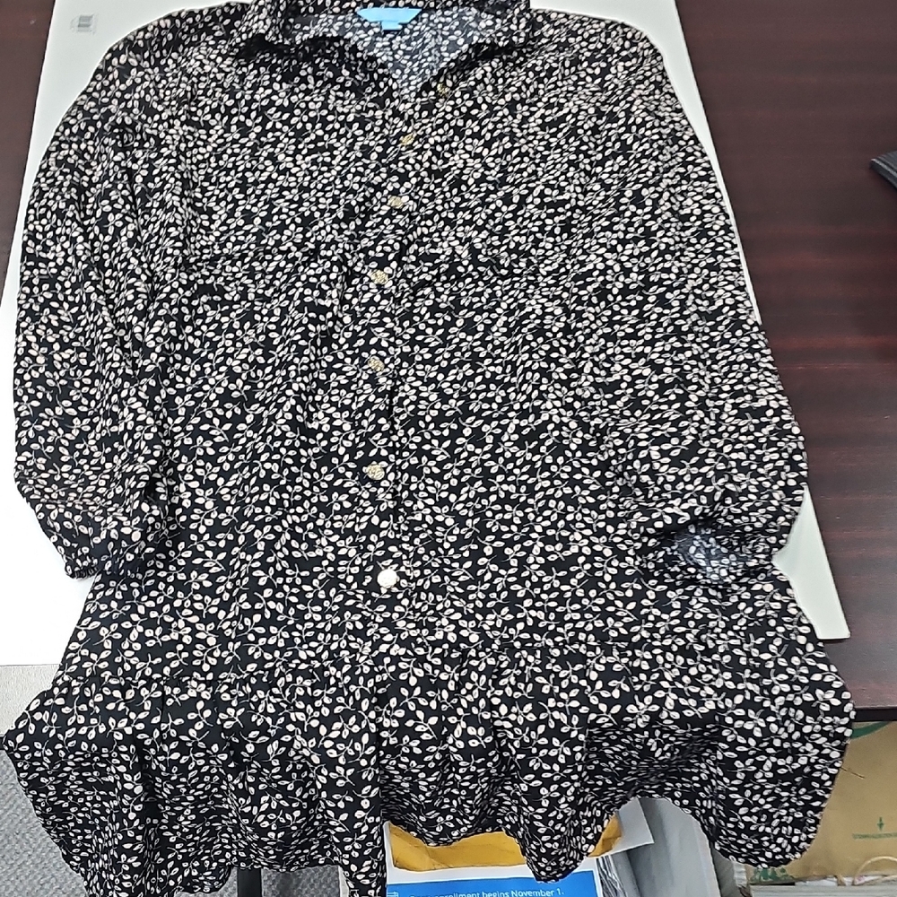 Draper James Black and Cream Floral Long Sleeve Dress